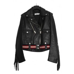 Coach Black Leather Moto Fringe Jacket